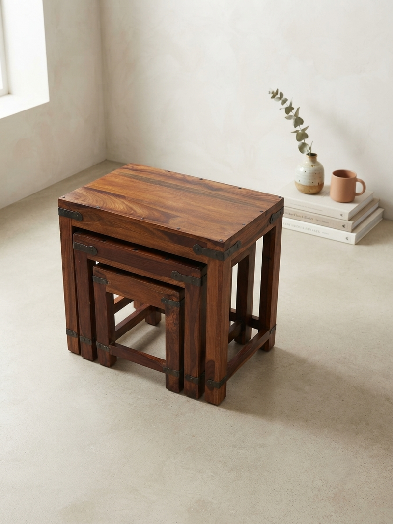 Suryavanshi Horizon Solid Wood Nesting Tables Set of 3 Side & End Tables