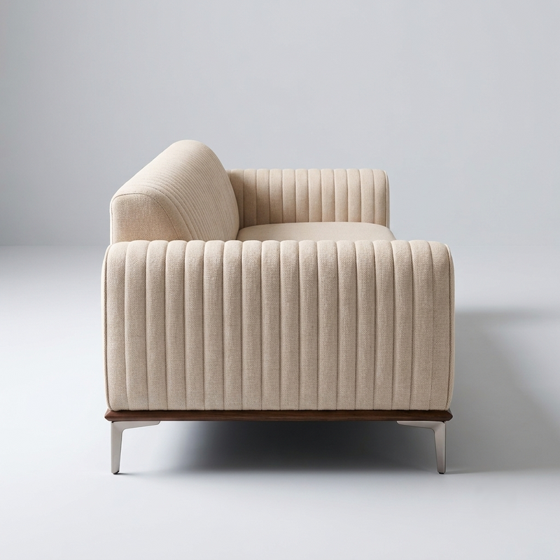 Belmont Luxury Fluted Cream Upholstered 3 Seater Sofa with Metal Legs