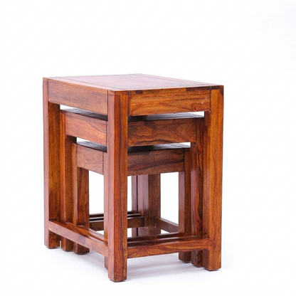 Sheesham Wood Nesting Tables Set of 3 – Space-Saving Side Tables in Honey Finish