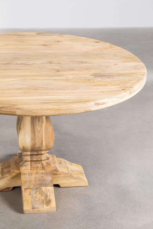 Suryavanshi Mango Wood Round Dining Table with French Legs - 4 & 6  Seater Options Available (Table Only)