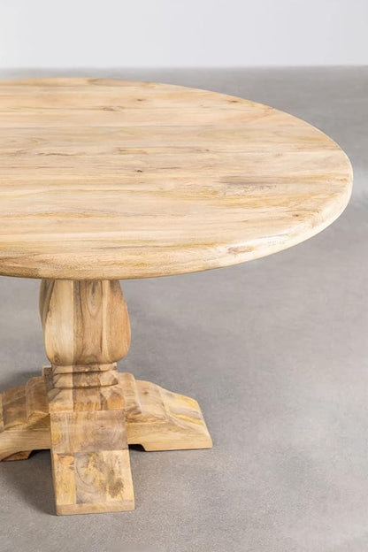 Suryavanshi Mango Wood Round Dining Table with French Legs - 6 Seater (Mango Wood-Round, Diameter of 118 cm and a Height of 78 cm)