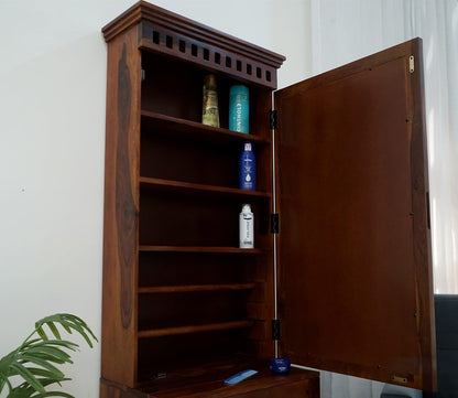 Block Solid Sheesham Wood Dressing Table with Mirror & Storage Stool Honey Finish