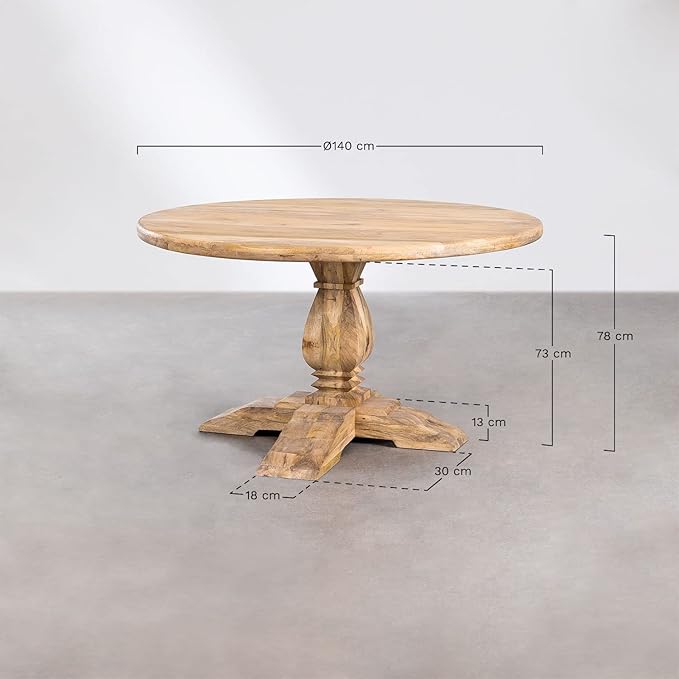 Suryavanshi Mango Wood Round Dining Table with French Legs - 4 & 6  Seater Options Available (Table Only)