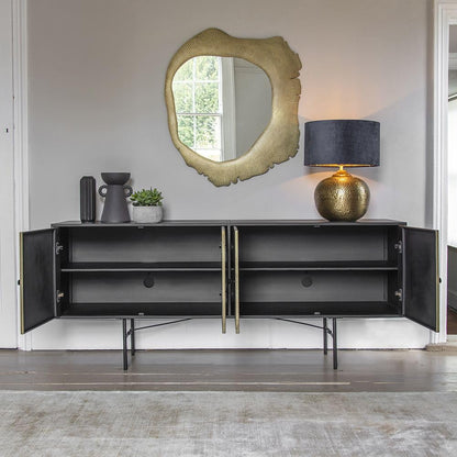 Suryavanshi Iron Metal Crackle Sideboard - Unique Design with Antique Brass Carcass and Stiletto Legs, Spacious Storage (‎40.5D x 183W x 76.5HCM)