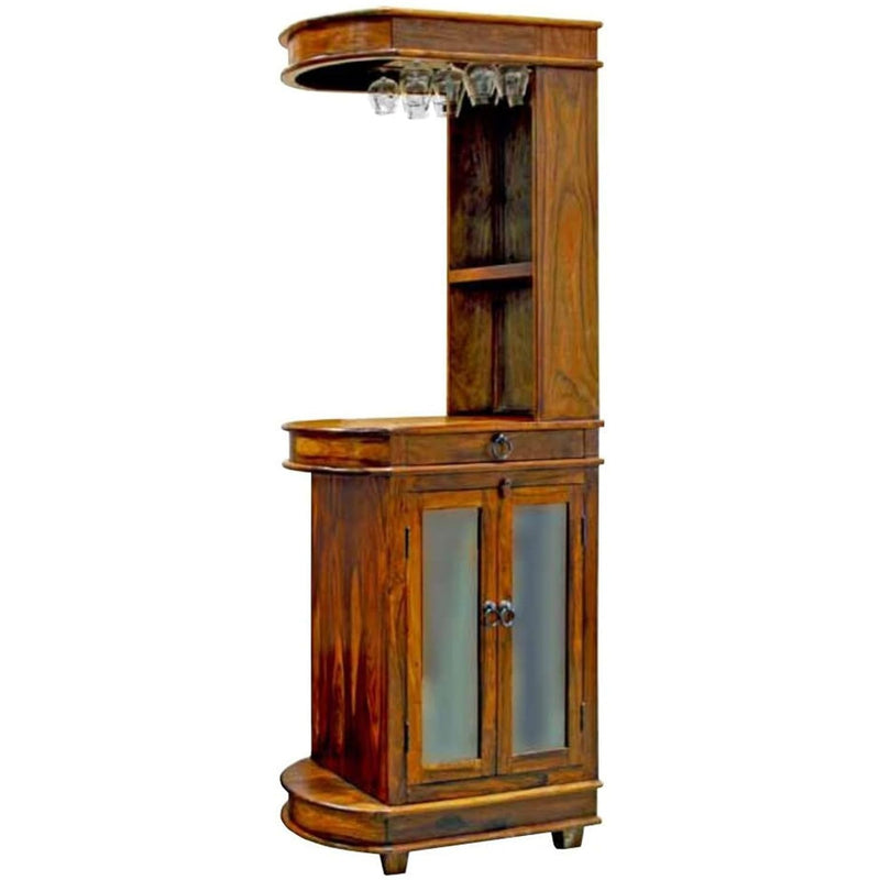Suryavanshi Sheesham Wood Bar Cabinet for Home Bar -  Glass Doors, Drawer, and Ample Storage (Sheesham Wood-Glass Door, Small-(W70 x D46 x H190 cm)