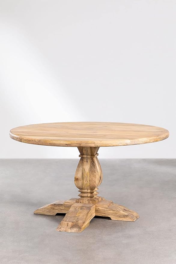 Suryavanshi Mango Wood Round Dining Table with French Legs - 4 & 6  Seater Options Available (Table Only)