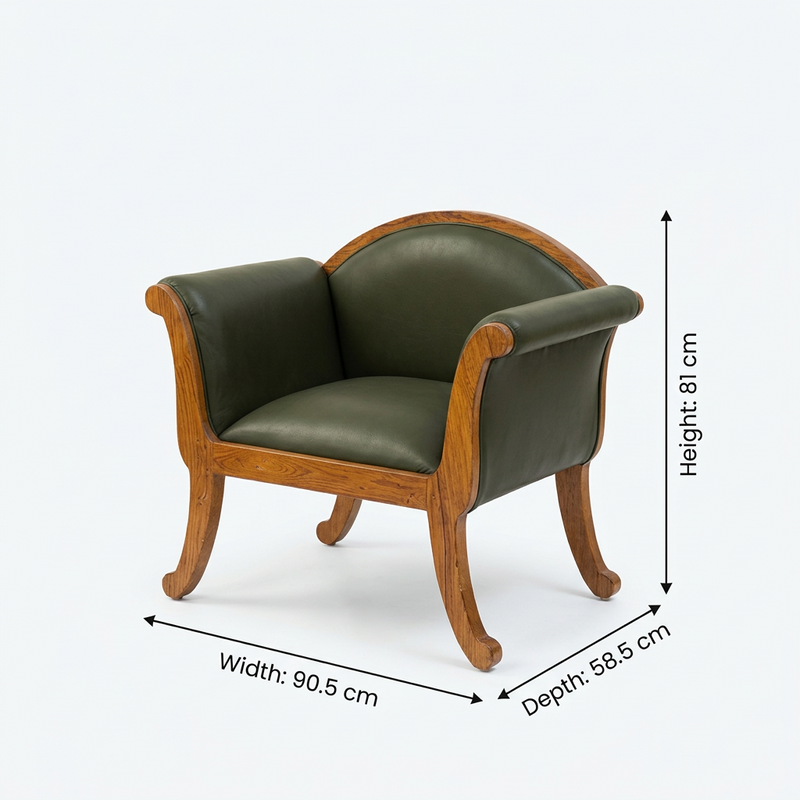 Suryavanshi Sheesham Wood Leatherette Accent Chair with Carved Wooden Frame – Classic Retro Lounge Armchair
