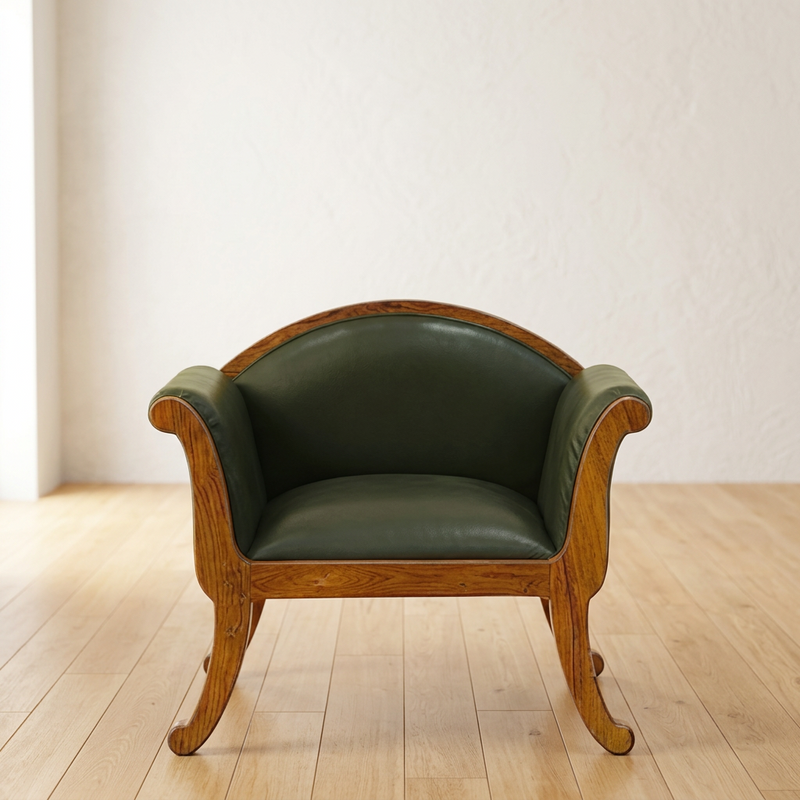 Suryavanshi Sheesham Wood Leatherette Accent Chair with Carved Wooden Frame – Classic Retro Lounge Armchair