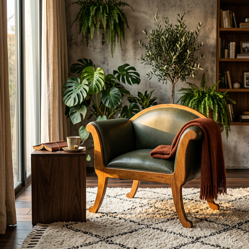 Suryavanshi Sheesham Wood Leatherette Accent Chair with Carved Wooden Frame – Classic Retro Lounge Armchair