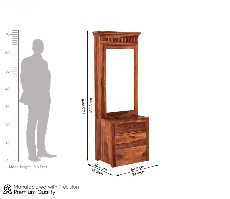 Block Solid Sheesham Wood Dressing Table with Mirror & Storage Stool Honey Finish