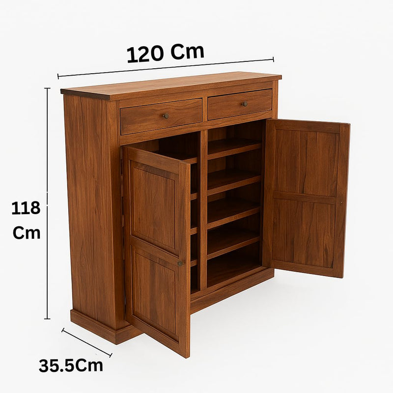 Suryavanshi Sheesham Wood Shoe Rack: Elegant Storage for Your Shoe Collection (35.5D x 120W x 118H)