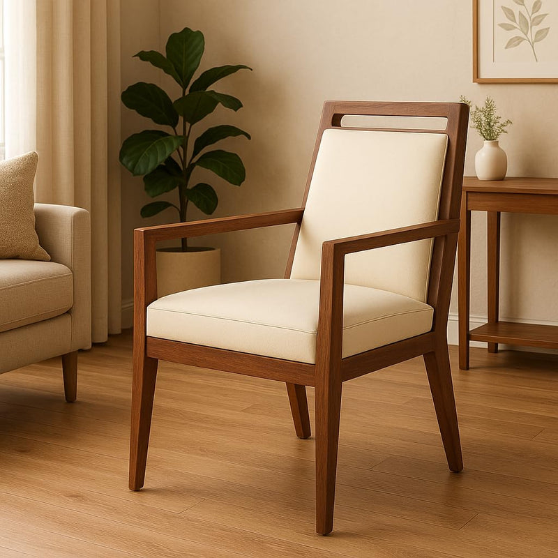 Sheesham Wood Letherate Upholstered Wooden Arms Chair  For Office and Home - Customizable Fabric Available