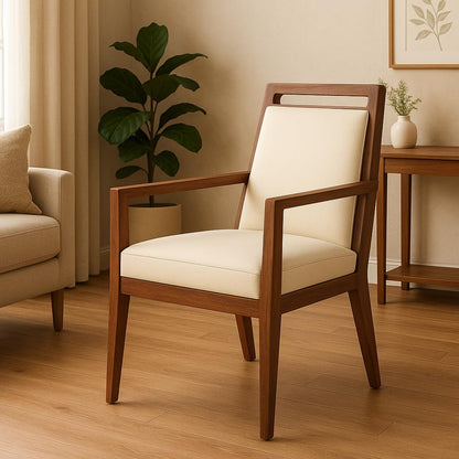 Sheesham Wood Letherate Upholstered Wooden Arms Chair  For Office and Home - Customizable Fabric Available