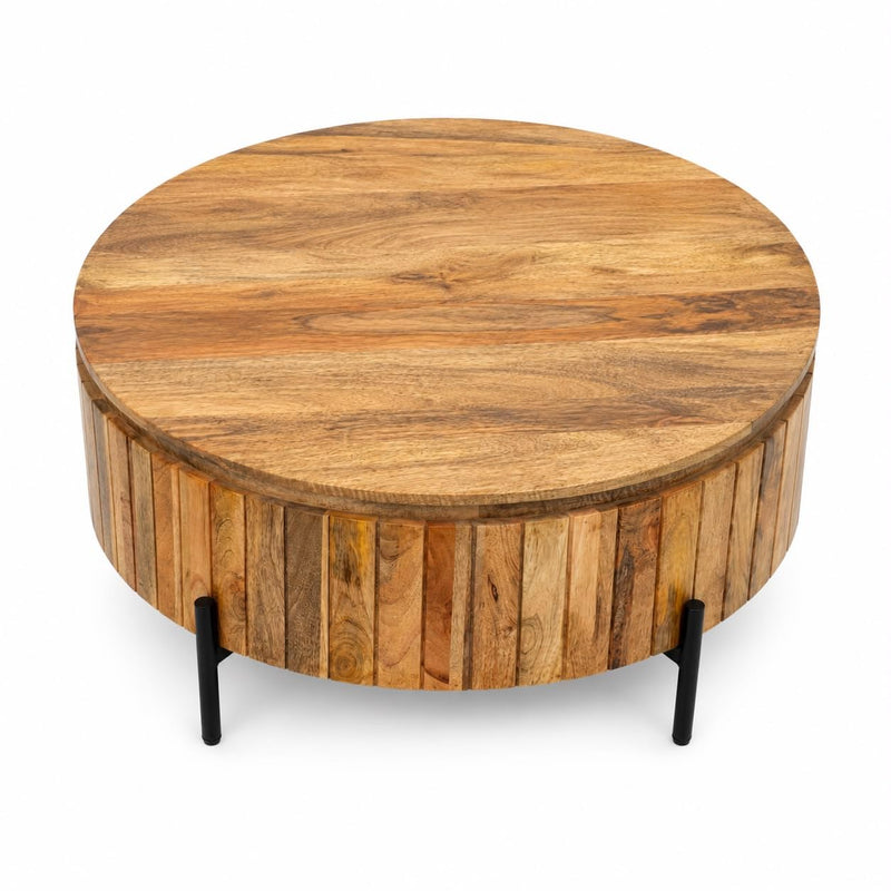 Solid Mango Wood Coffee Table with Black Metal Legs for Living Room