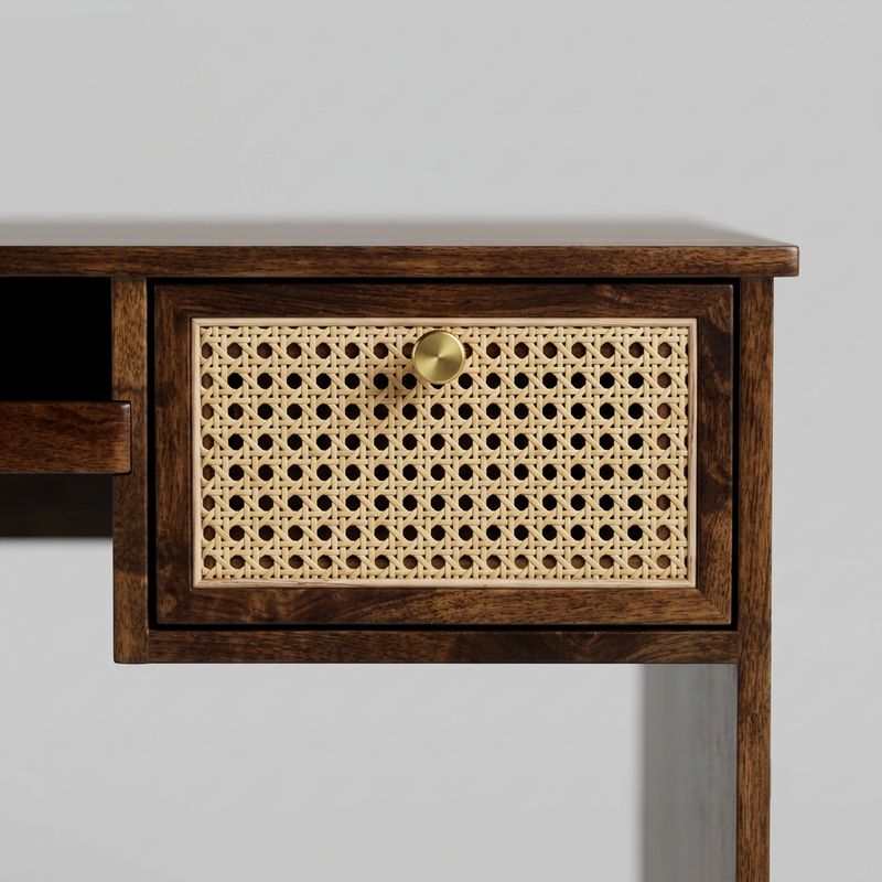 Suryavanshi Sheesham Wood Study Desk with Cane-Woven Drawers – Walnut Finish