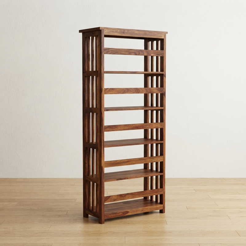 Suryavanshi Oxford Handcrafted Sheesham Wood Large Open Bookshelf – Honey Finish | 5-Tier Book Rack