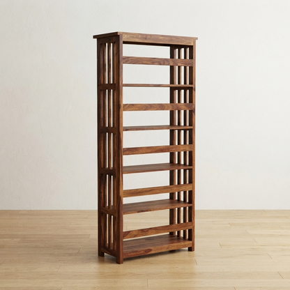 Suryavanshi Oxford Handcrafted Sheesham Wood Large Open Bookshelf – Honey Finish | 5-Tier Book Rack