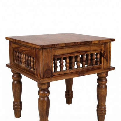 Suryavanshi Kothari Handcrafted Wooden Side Table with Honey Finish & Carved Legs