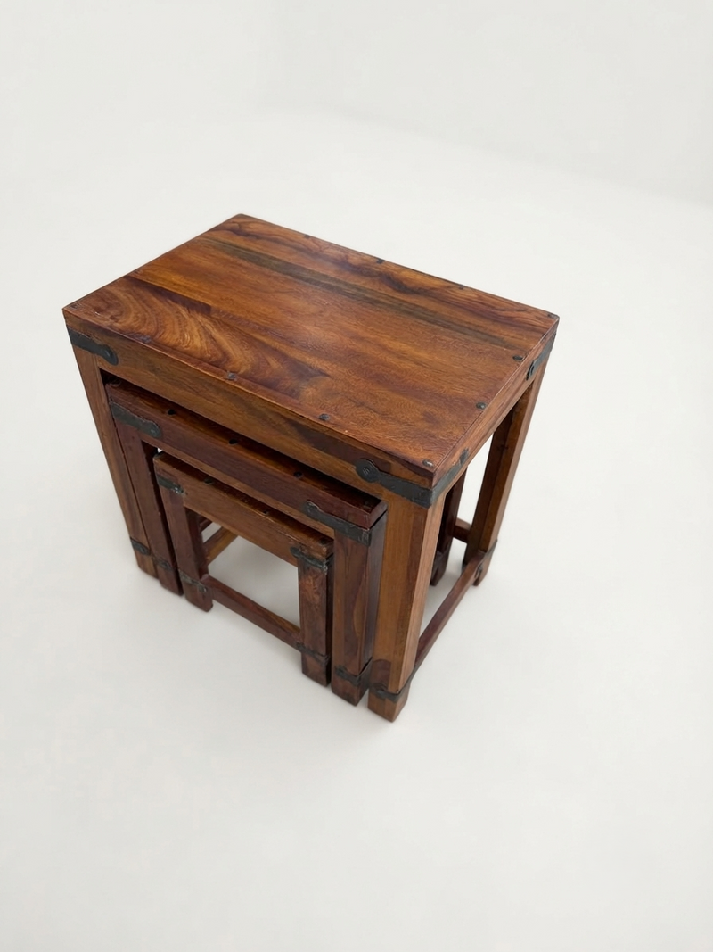 Suryavanshi Horizon Solid Wood Nesting Tables Set of 3 Side & End Tables