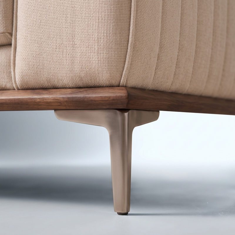 Belmont Luxury Fluted Cream Upholstered 3 Seater Sofa with Metal Legs
