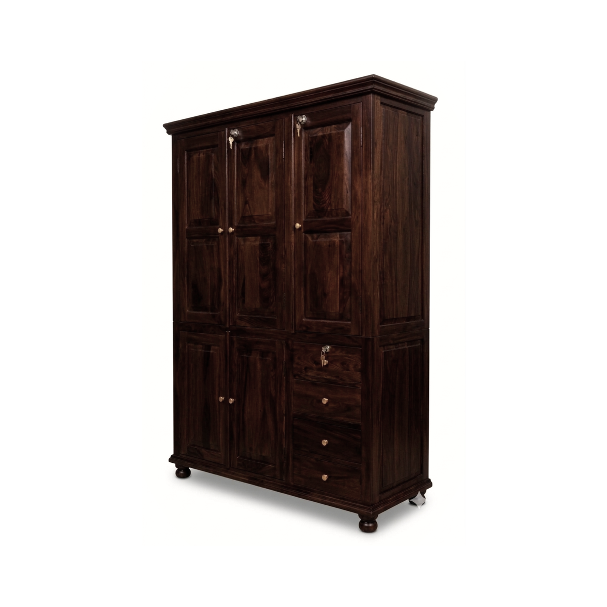 Sheesham  Wood 3-Door Wardrobe with Drawers – Classic Handcrafted Storage Cabinet