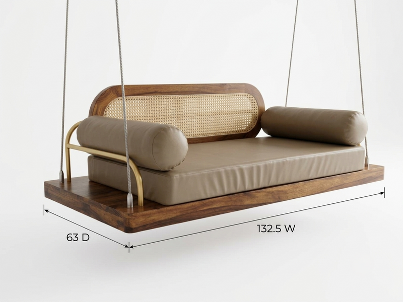 Rajsi CaneCraft Solid Wood Hanging Swing with Cane Backrest