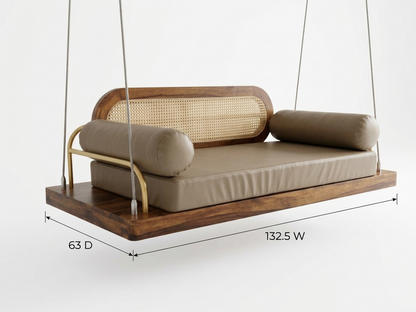 Rajsi CaneCraft Solid Wood Hanging Swing with Cane Backrest