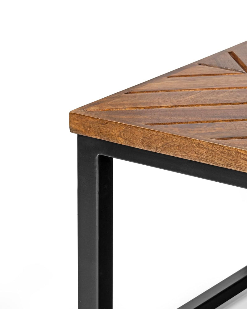 Suryavanshi Sheesham Wood Coffee Table with Iron Stand - Includes 2 Stackable Stools - Versatile and Stylish Living Room Set (Industrial, W120 D60 H41.5)