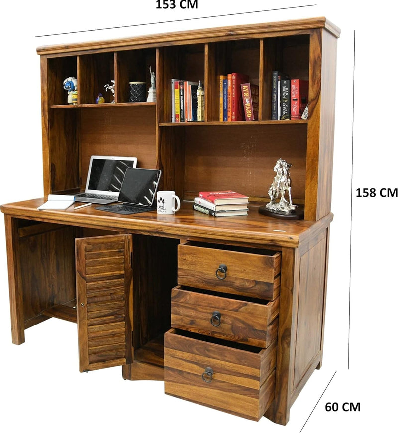 Suryavanshi Solid Sheesham Wood Multi-Purpose Office Study Table/Workstation in Teak Finish(W153, D60, H158 CM)