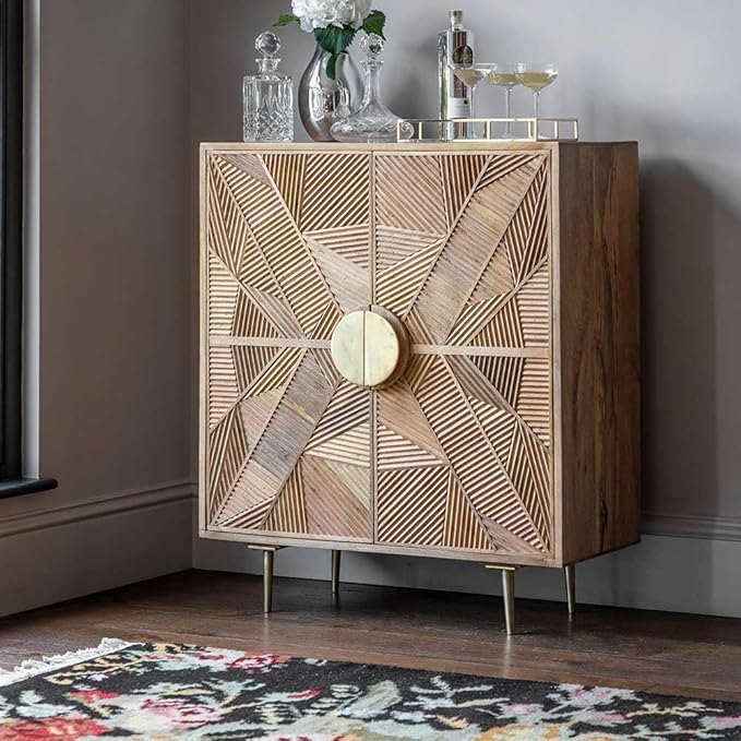 Suryavanshi Jumeirah Mango Wood Sideboard - Contemporary Elegance for Your Space ‎(41D x 92W x 109H Cm)