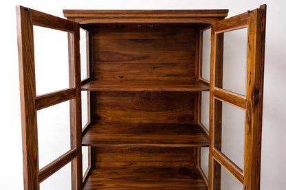 Suryavanshi Solid Sheesham Wood Crockery Cabinet with Glass Doors & Drawers