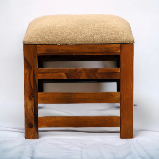 Suryavanshi Sheesham Wood Cushioned Seat Pouffe, Stool, Pouffe, Stool Chair (Horizontal, W40 x D40 x H42 Centimeters)