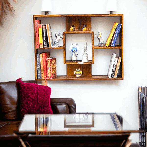 Suryavanshi Sheesham Wood Square Block Shape Wall Display Unit (W76 x D15 x H56 cm)
