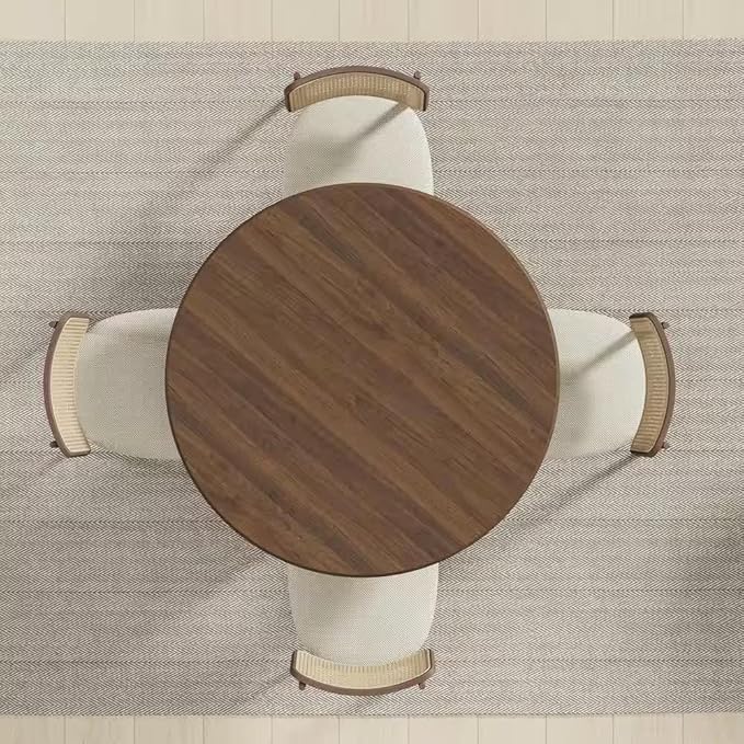 Suryavanshi Modern Solid Mango Wood Round Dining Table, Fluted Column Base, Walnut Finish(Only Dining Table)