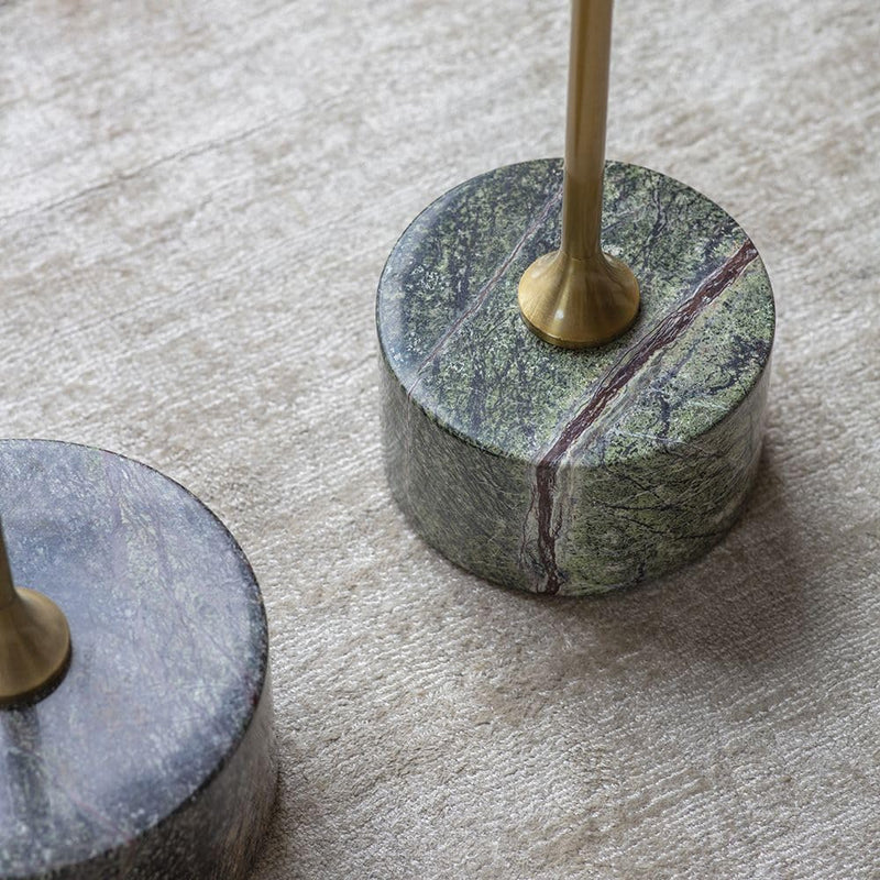 Suryavanshi Union Side Tables - Elegant Green Marble with Brass Accents, Set of 2