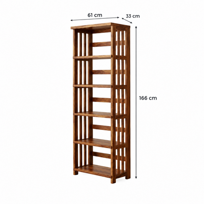 Suryavanshi Oxford Handcrafted Sheesham Wood Large Open Bookshelf – Honey Finish | 5-Tier Book Rack