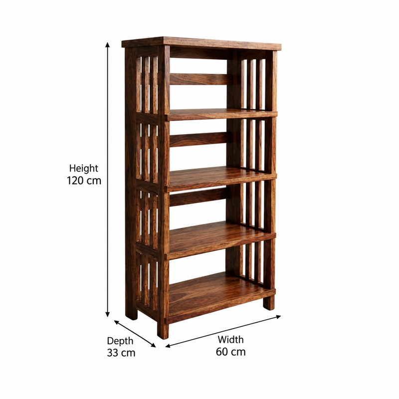 Suryavanshi Oxford Handcrafted Sheesham Wood Small Open Bookshelf – Honey Finish | 4-Tier Book Rack