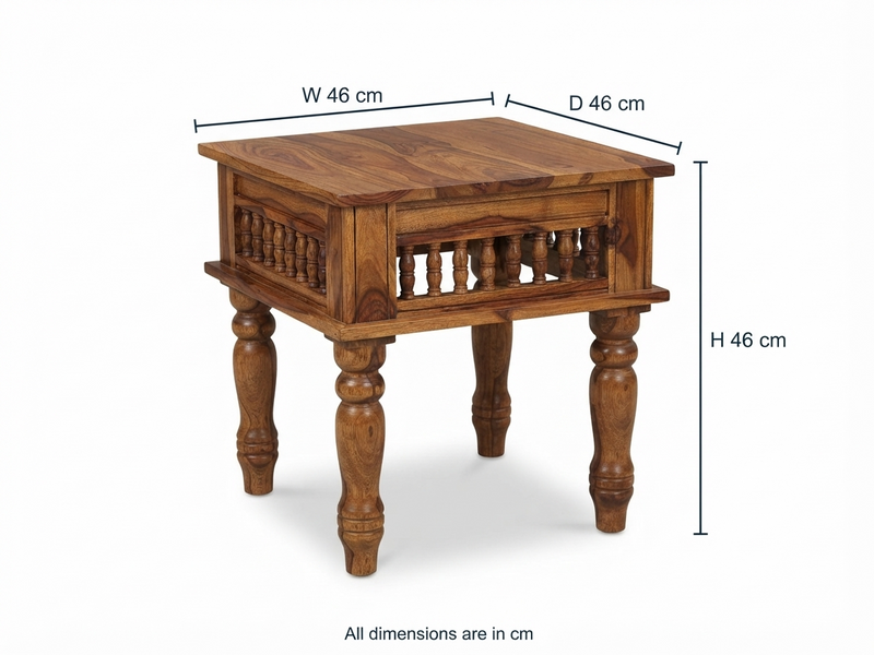Suryavanshi Kothari Handcrafted Wooden Side Table with Honey Finish & Carved Legs