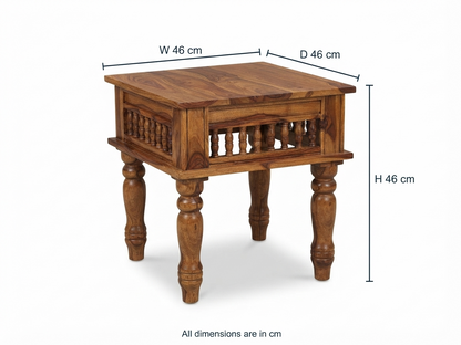 Suryavanshi Kothari Handcrafted Wooden Side Table with Honey Finish & Carved Legs