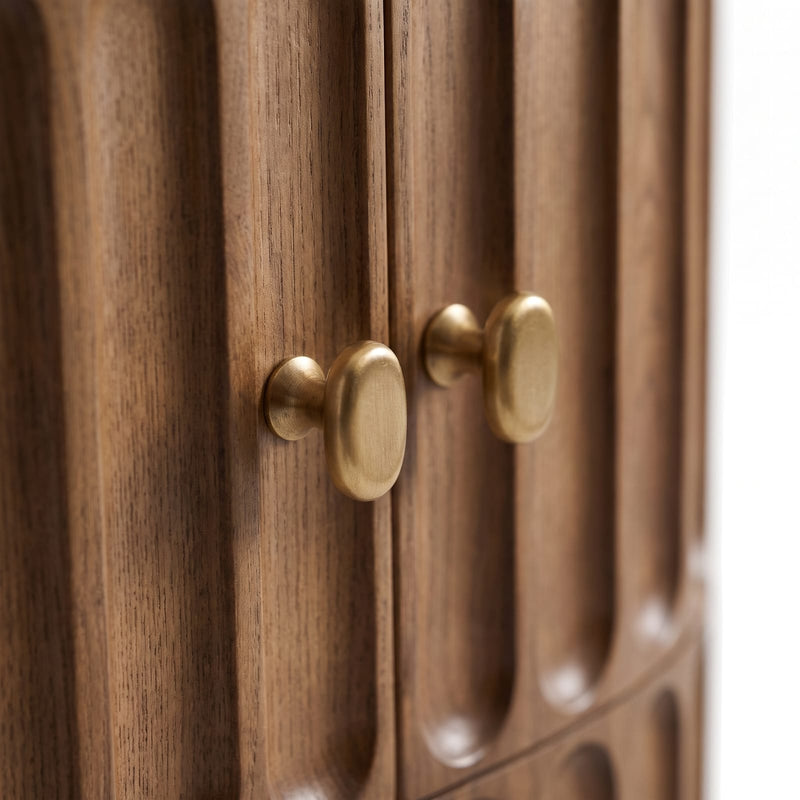 Aurora - Acacia Wood Bar Cabinet with Fluted Panel Design & Natural Marble Top
