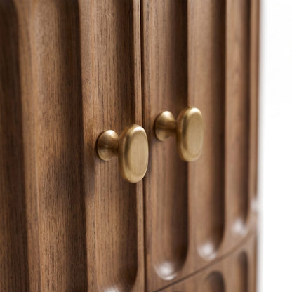 Aurora - Acacia Wood Bar Cabinet with Fluted Panel Design & Natural Marble Top