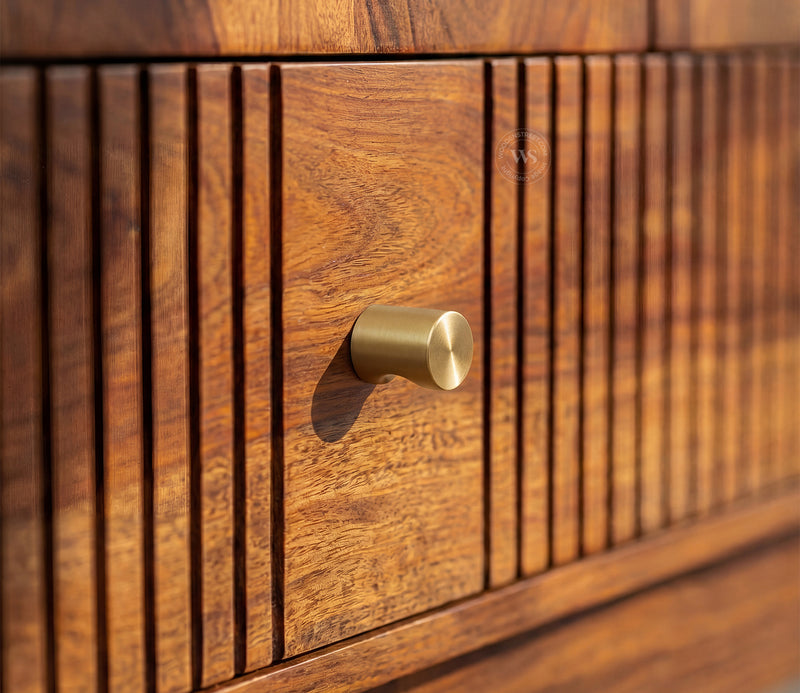 Suryavanshi Sheesham Wood Bar Cabinet with Natural Rattan Cane Doors, Brass Knobs & Brass-Capped Legs