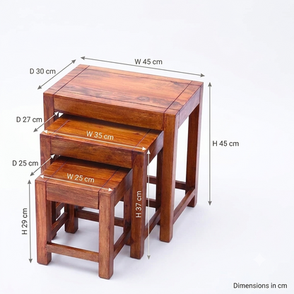 Sheesham Wood Nesting Tables Set of 3 – Space-Saving Side Tables in Honey Finish