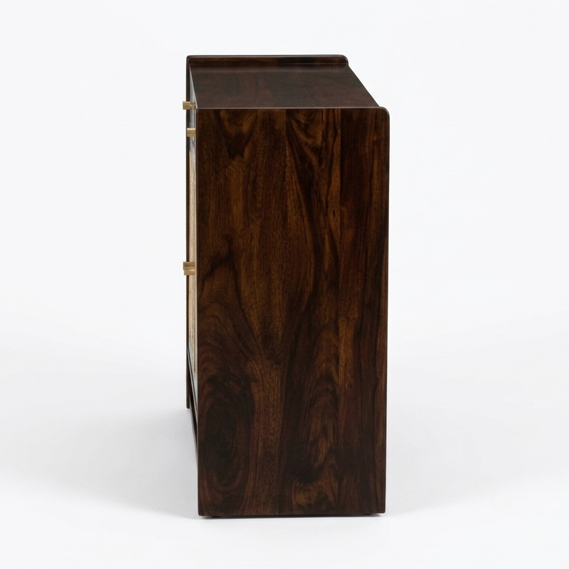 Suryavanshi Wooden Shoe Cabinet with Cane Webbing Doors, 2 Drawers, Open Shelf, Sheesham Wood