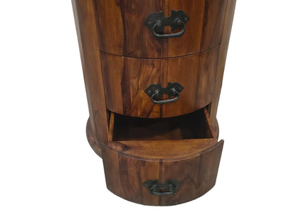 Windsor - Sheesham Wood Round Chest of Drawers with Antique Black Metal Handles, 5 Drawer Storage Cabinet