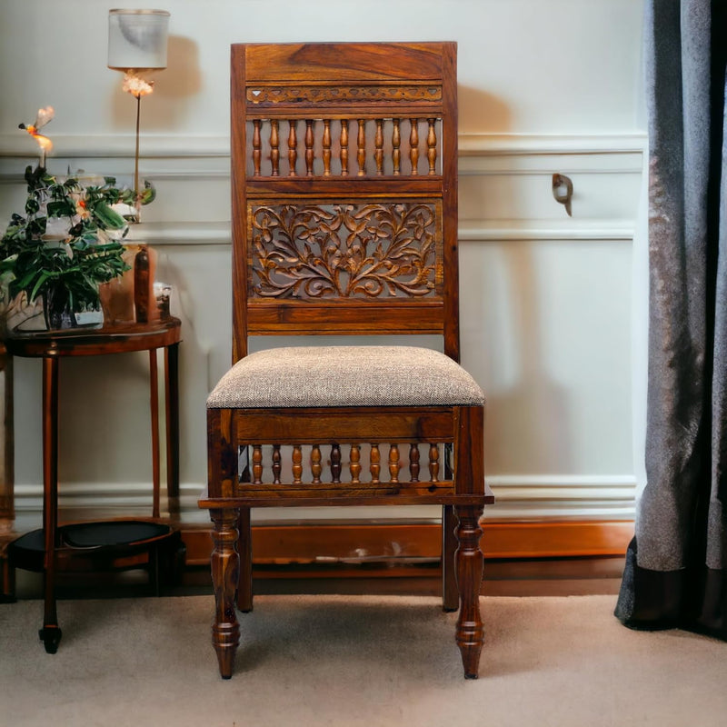 Suryavanshi Sheesham Wood Chair: Elegant Comfort with Artistic Carvings