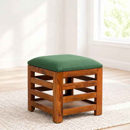 Suryavanshi Sheesham Wood Cushioned Seat Pouffe, Stool, Pouffe, Stool Chair