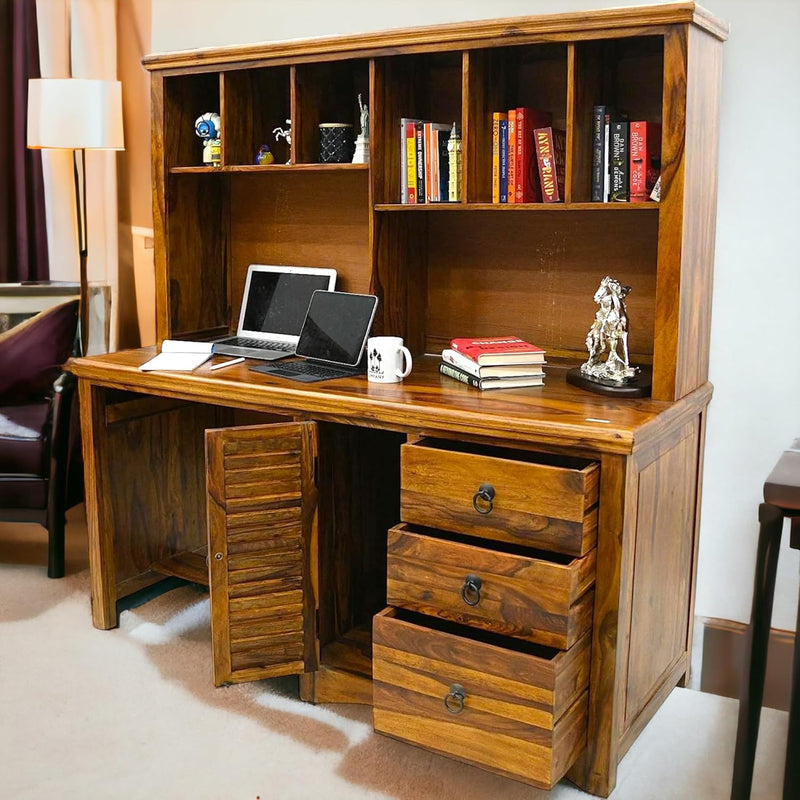 Suryavanshi Solid Sheesham Wood Multi-Purpose Office Study Table/Workstation in Teak Finish(W153, D60, H158 CM)