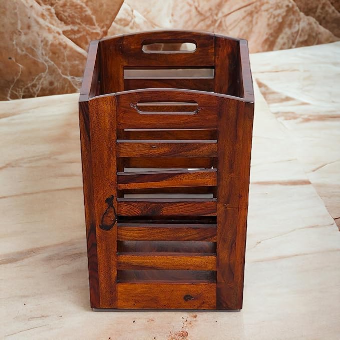 Suryavanshi Sheesham Wood Magazine Basket - 25D x 40W x 32H Centimeters