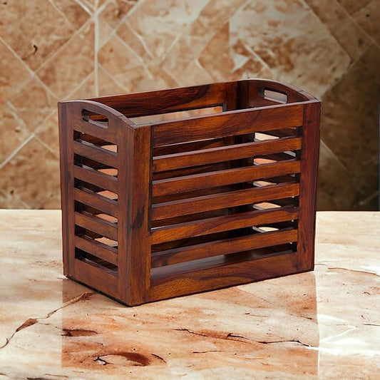 Suryavanshi Sheesham Wood Magazine Basket - 25D x 40W x 32H Centimeters